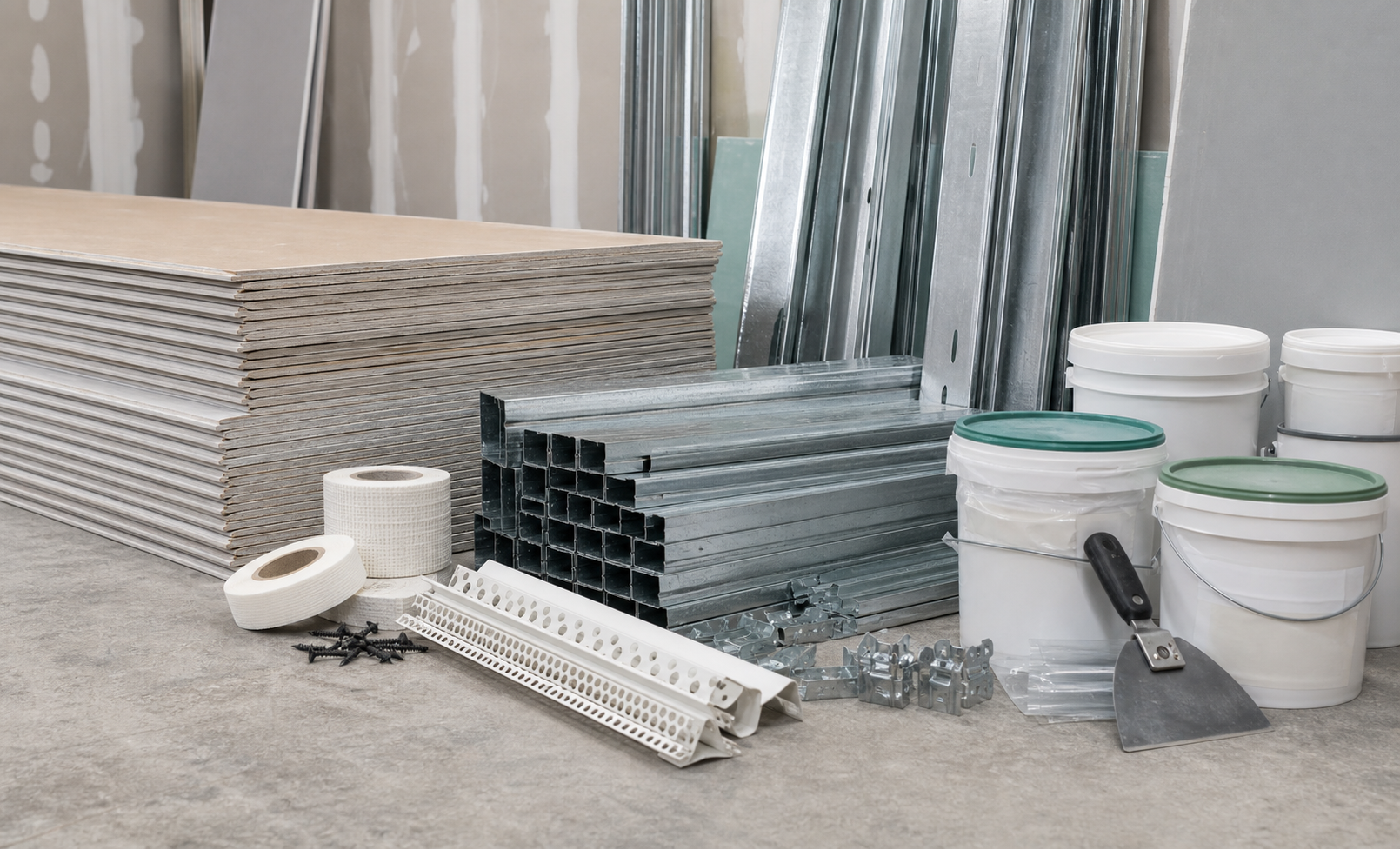 Sistema drywall con perfiles planchas y accesorios
